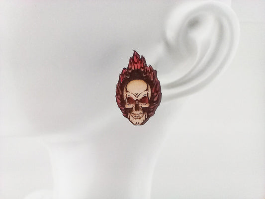 Post style flaming skull earrings