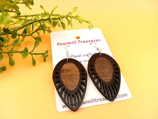 Slotted teardrop earrings with walnut insert