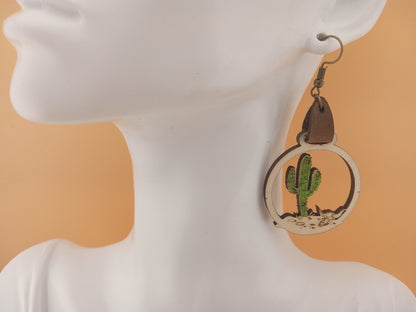 Cactus earrings with leather connector